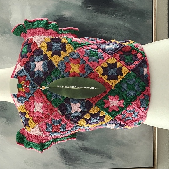 New FARM RIO Crochet Flutter Sleeve Top Size S - Picture 8 of 14